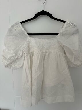 English Factory Puff Sleeve Pintuck Top White Size XS Cotton Ramie